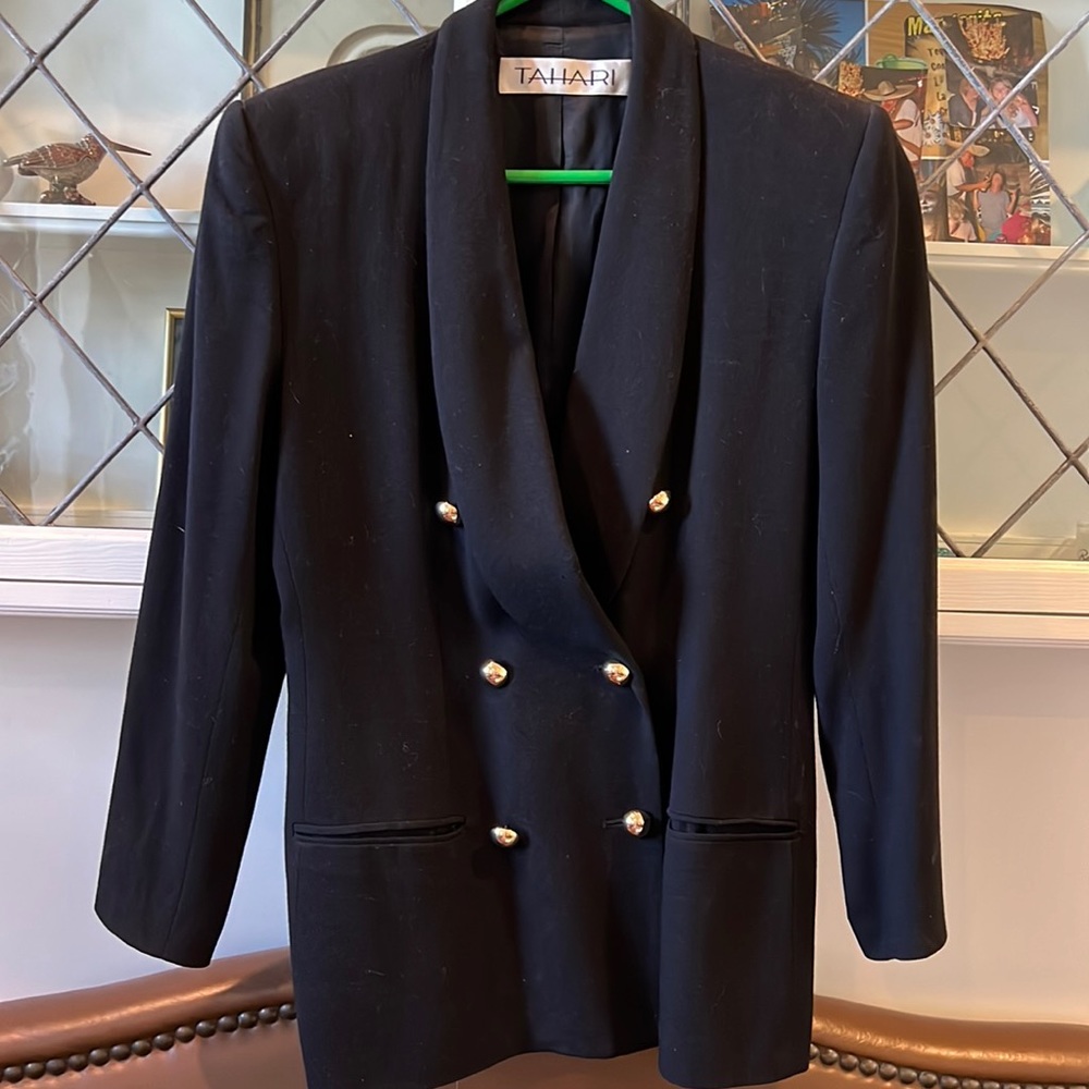 Tahari womens black blazer with brass buttons. Non smoking household size 12